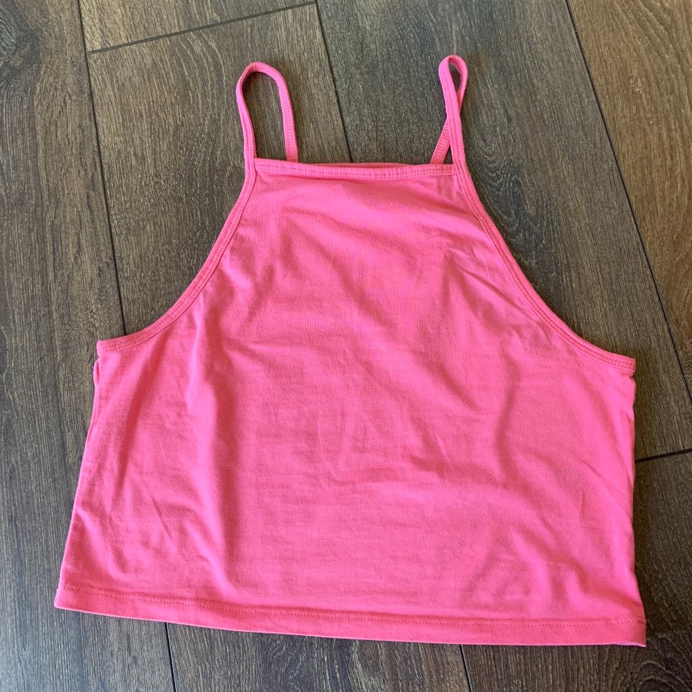 H&M Divided Halter Tank Top, Cropped, Pink, M